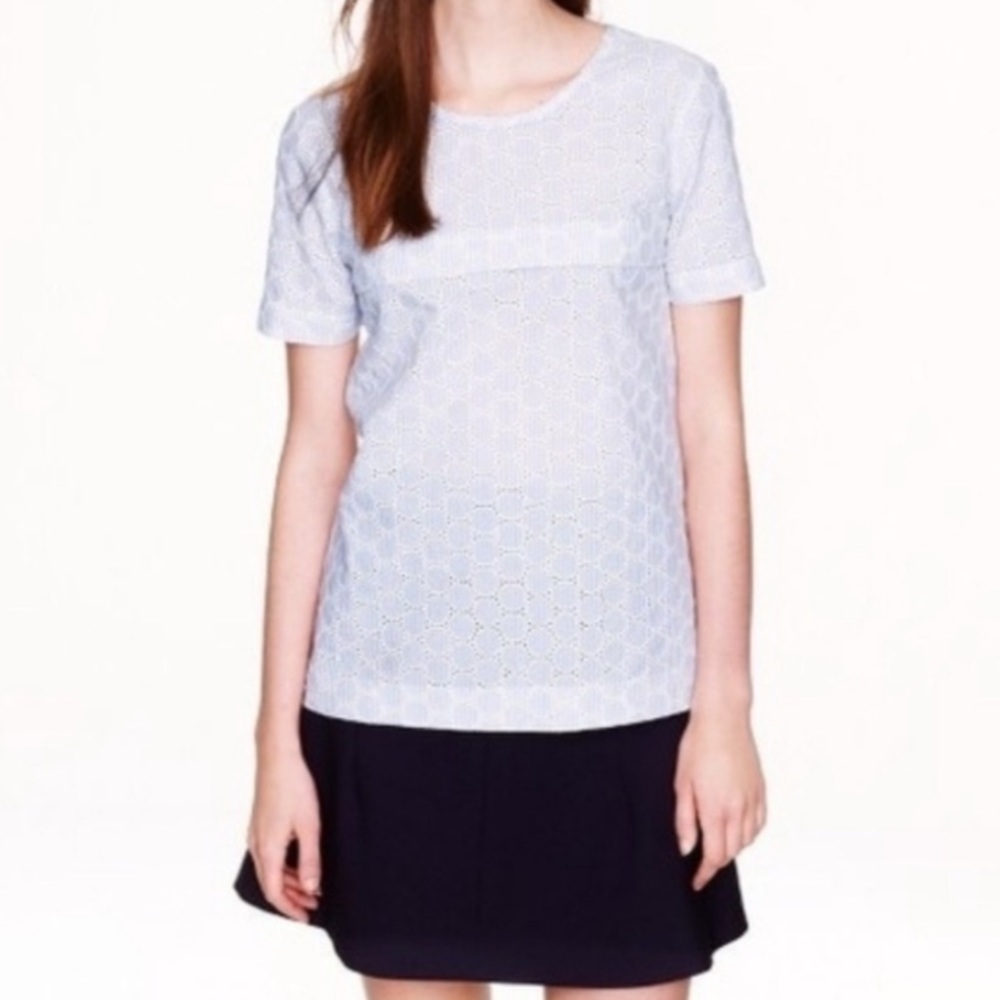 J Crew White Eyelet Ribbon Top Blouse
